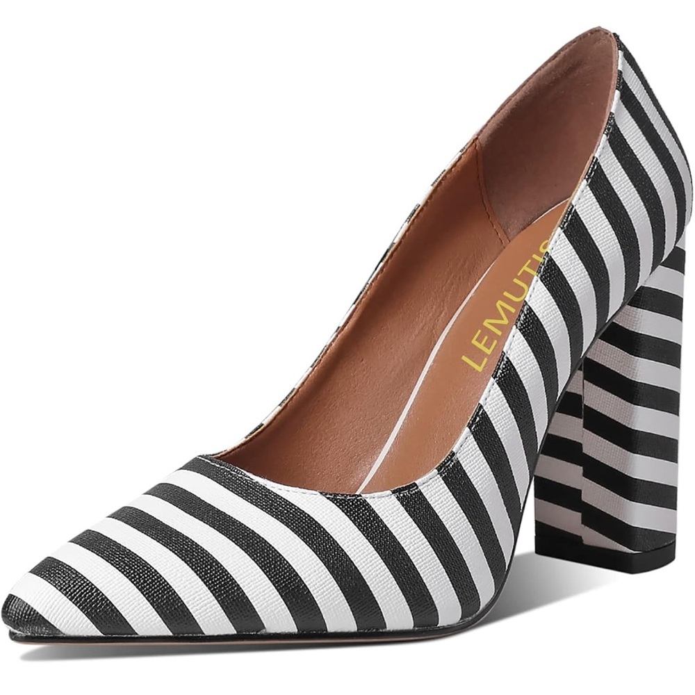 Women's Fashion Pointed Toe High Heel Pumps Close Toe Chunky Sandals Zebra